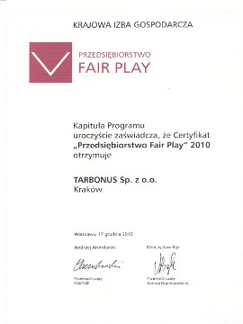 Certyfikat - Przedsiębiorstwo Fair Play 2010