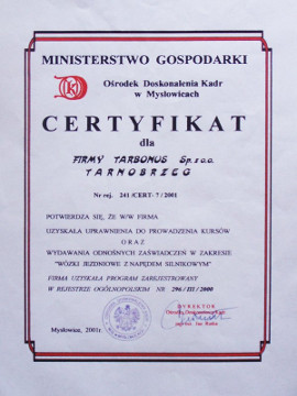 decyzją Dyrektora Ośrodka Doskonalenia Kadr Ministerstwa Gospodarki w Mysłowicach
