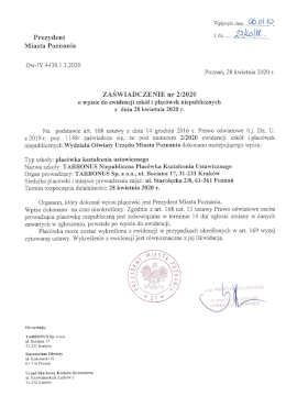 Wpis do Ewidencji Szkół i Placówek Niepublicznych