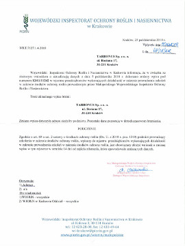 decyzją Mazowieckiego i Podkarpackiego Wojewódzkiego Inspektora Ochrony Roślin